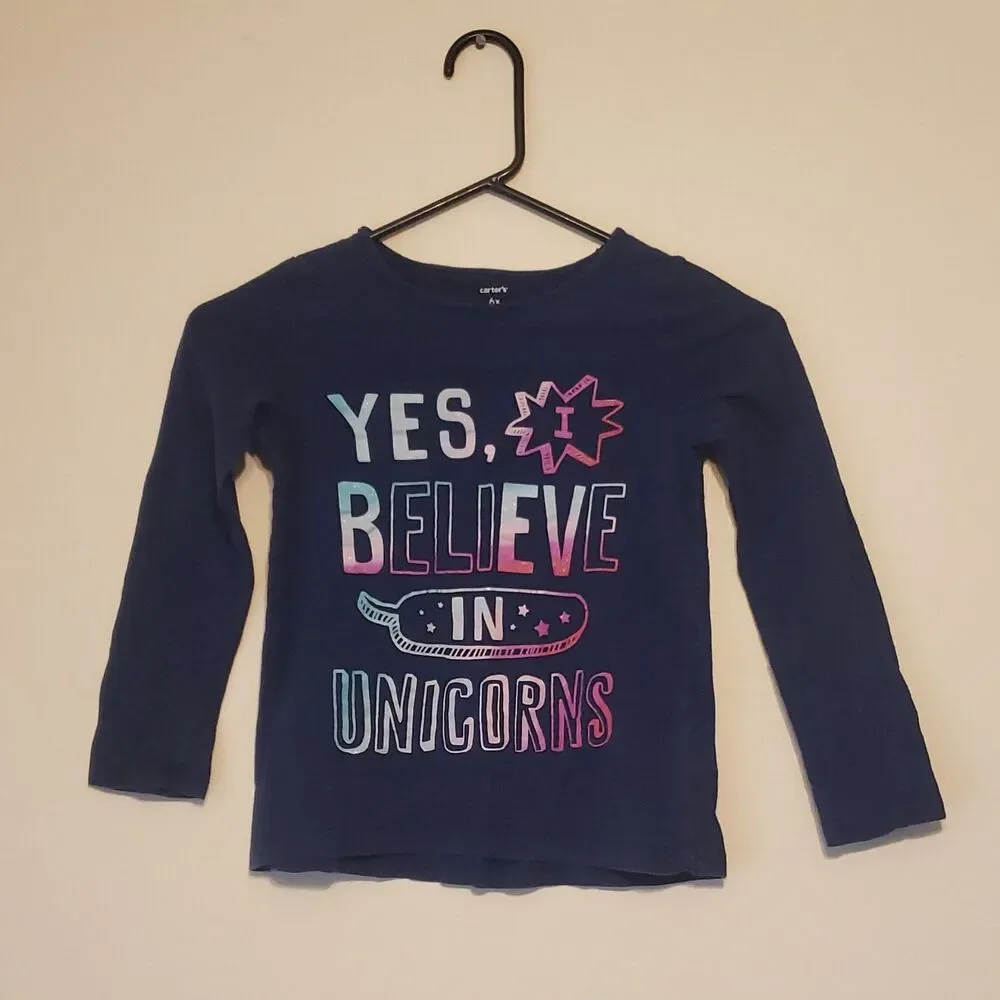 Carter's Girls Size 6x 'Yes I Believe in Unicorns' Glitter Long Sleeve Tee